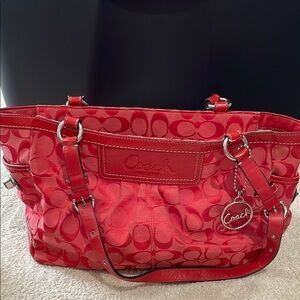 Coach Red Monogram Tote with Glossy Finish